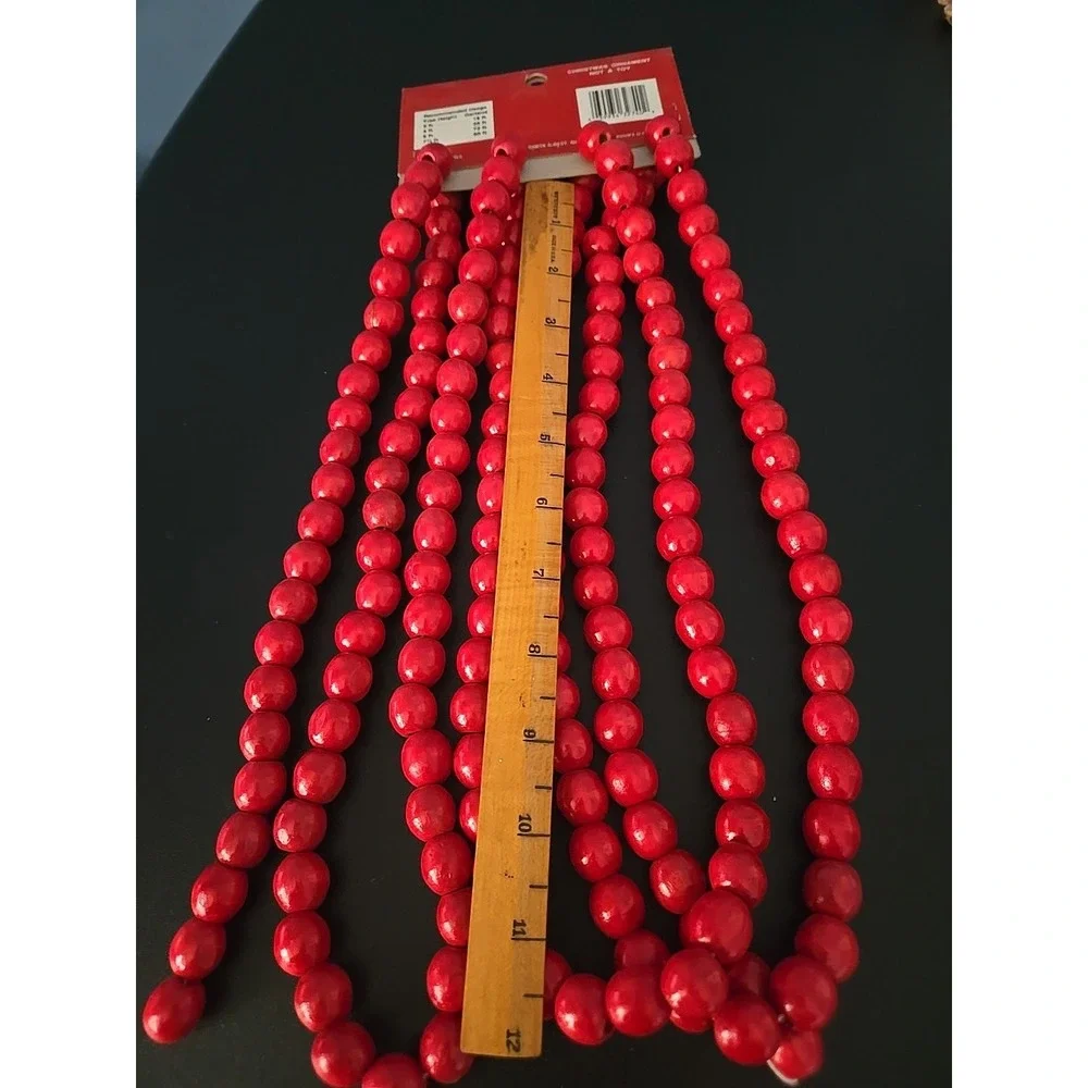 NOS Vtg Christmas Wooden Wood Bead Beads Garland Red 9 Feet 3 YDS Santa's Best
